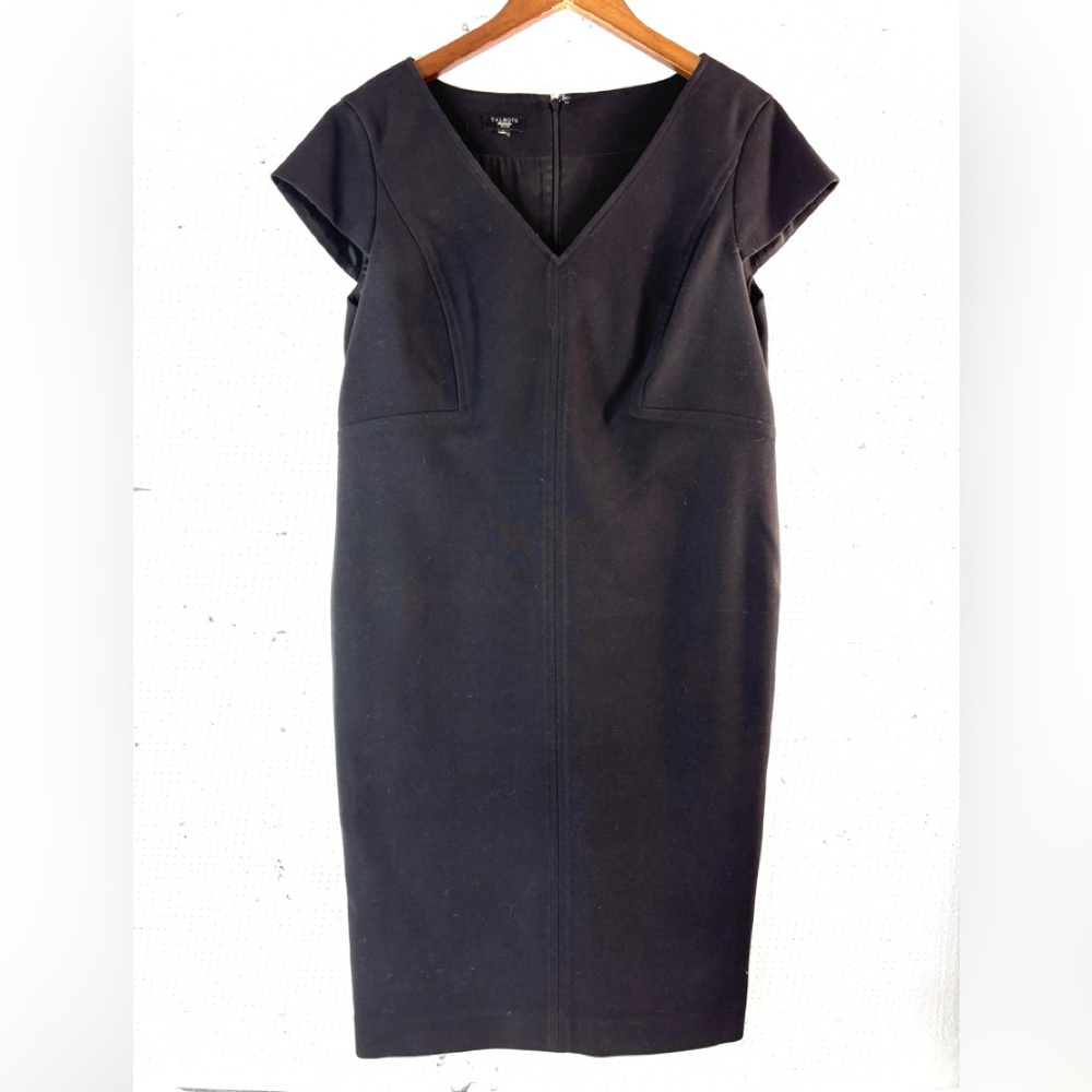 Talbots M Career Tailored Look V-Neck Capped Sleeve Black Dress - Funeral